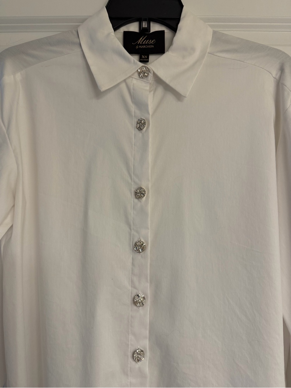 Muse White Dress Shirt with Crystal Embellished Buttons